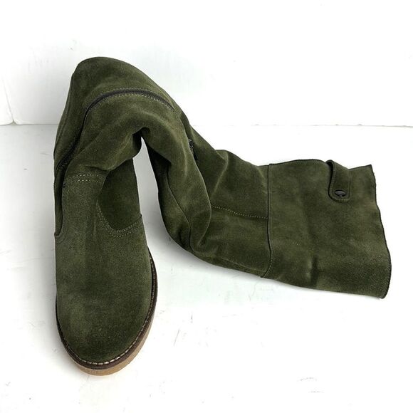 Skinnycalf Italy Olive Suede Shearling Over The Knee Wedge Boots US 8,5-9 - Picture 14 of 16